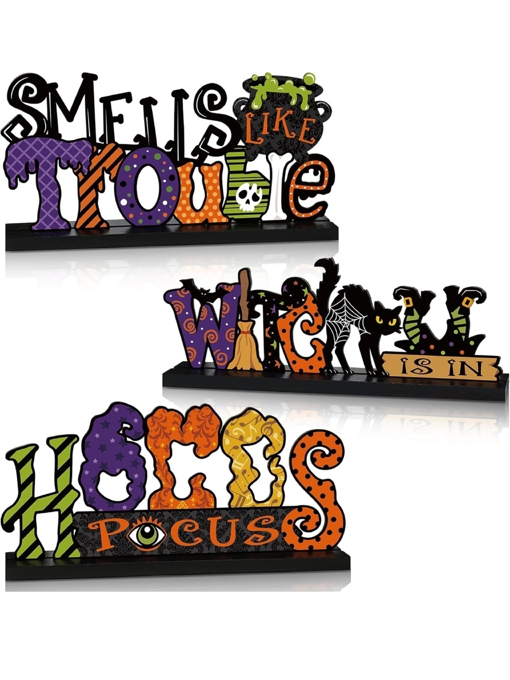 Halloween Decorative Table Sign Trio - Multicolor Holiday Accents